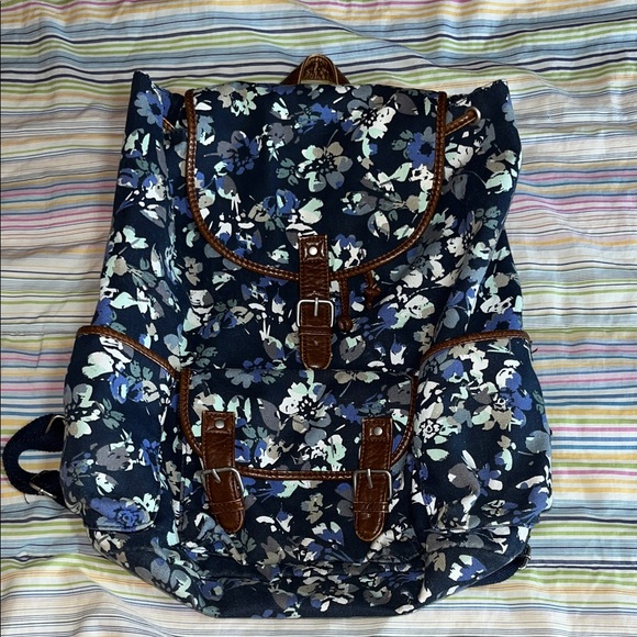 Aeropostale Floral Blue and Brown Leather Backpack 2015 - Picture 1 of 11